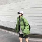 韩版立领加厚羽绒棉衣棉服女冬2023设计感小众百搭绿色面包服