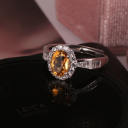 天然彩宝黄水晶戒指女 轻奢时尚小众设计高级感s925纯银镶嵌宝石