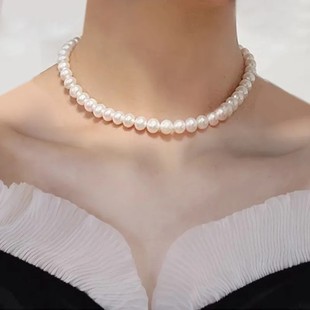 甲状腺术后遮挡天然珍珠925银时尚简约大牌风格独家原创设计