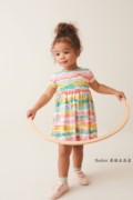 next女童连衣裙2024夏季彩虹，条纹螺纹平织短袖儿童裙3月-7岁