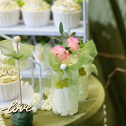 森系甜品台装饰白绿色小清新婚礼插牌蝴蝶结棒棒糖蛋糕棍子MR插件