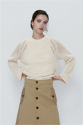 Massimo Dutti女装 春夏短款纯色薄款镂空百搭套头针织衫毛衣