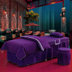 美容美体床罩四件套欧式简约纯色 美容院专用按摩床推拿床罩带洞