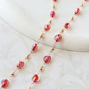 红色水晶珠子链条 纯铜电镀 diy古风发簪饰品材料配件
