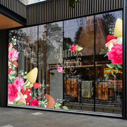商场春天主题氛围布置装饰UV玻璃橱窗贴纸春季女装店铺商场女装店