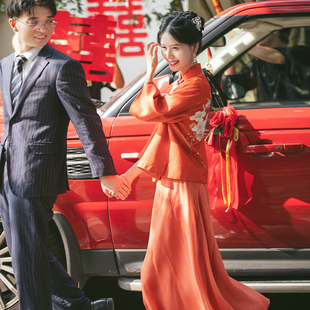 新中式红色真丝改良结婚旗袍女敬酒服订婚礼服出阁宴，唐装国风套装