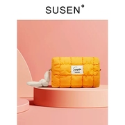 SUSEN糖果色手拿包黄色大容量立体化便携小众化妆包百搭腋下包 潮