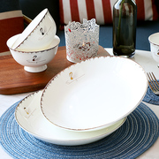 轻奢骨瓷盘子组合菜盘，家用圆型8英寸饭盘深盘碟子，欧式餐具6个套装