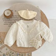 2022冬装女宝宝婴幼儿棉袄加厚心形夹棉泡泡长袖开衫格子外套