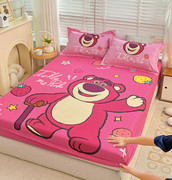 迪士尼全棉卡通防滑床笠单件儿童席梦思床垫保护罩纯棉草莓熊床罩