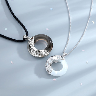s925纯银原创设计海誓山盟情侣项链猫眼石，锁骨链创意复古吊坠