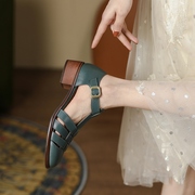 森女法式复古风粗跟编织罗马鞋凉鞋女夏季时尚中跟皮带扣镂空包头