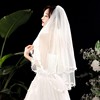 新娘婚纱头纱白色结婚主题，蕾丝蓬蓬短款甜美森系超仙旅拍道具领证