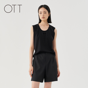 OTT商场同款夏季款绣花无袖T恤莫代尔背心简约百搭女装