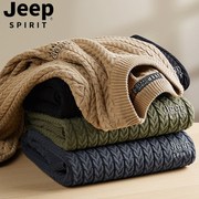 jeep吉普毛衣男冬季2023麻花，刺绣加厚打底衫，宽松慵懒风针织衫