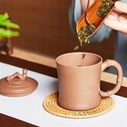 高档茶域紫砂杯泡茶杯喝茶杯，办公室水杯子大容量段泥贴竹叶盖杯