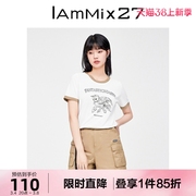 IAmMIX27夏季短袖针织小衫女套头亲肤薄款卡通白色圆领T恤女短款