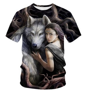 夏3D立体狼头动物图案个性短袖t恤男速干冰丝高弹宽松加大码潮牌