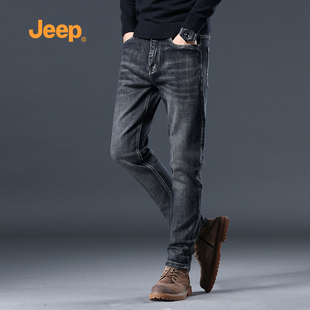 jeep吉普牛仔裤男2024修身黑色男生，裤子美式高街直筒男士长裤