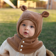 加绒加厚宝宝帽子围脖一体秋冬季婴儿护耳帽男童儿童套头女童脖套