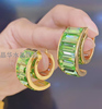 绿色水晶螺旋耳环女欧美夸张c圈，耳环复古大圆环圈镀金时髦耳