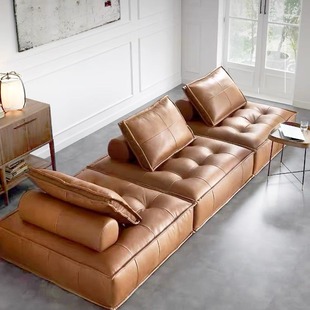 原版皮埃蒙特豆腐块沙发组合模块方块极简客厅棕色真皮小户型沙发