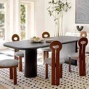 北欧实木餐桌侘寂风复古餐桌黑色创意办公桌简约现代工作台洽谈桌