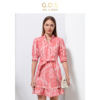 GDS澳洲品牌棉麻印花收腰显瘦连衣裙海边度假拍照沙滩红色裙