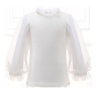 儿童白色打底衫秋冬女童时尚网纱泡泡袖上衣宝宝洋气长袖T恤