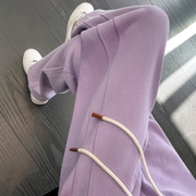 紫色运动裤女春秋2023直筒香蕉裤高腰垂感休闲加绒阔腿裤秋冬卫裤