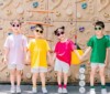 纯棉彩色儿童t恤幼儿园班服糖果色表演服小学生运动会亲子套装