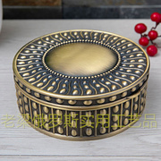 zr-1俄罗斯锡金属首饰珠宝盒，收纳盒圆形珠点青古铜色精致厚重