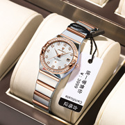 欧星座曼哈顿石英女士钢带手表，韩版时尚简约镶钻防水带日历米茄表