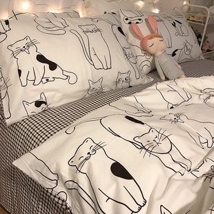 纯棉卡通猫咪床上用品四件套床笠全棉男孩儿童床单人被套三4件套