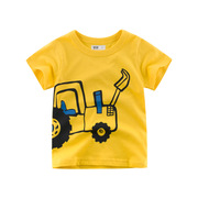 韩系男童夏装儿童t恤短袖，丅血男宝衣服帅哥，中小童体恤汗衫黄