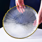 日式条纹玻璃盘网红家用透明餐具水果盘子西餐沙拉碗餐盘碟子精致