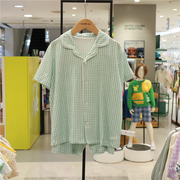 organic有机棉男女童格子家居服套装，韩国24夏中大(夏中大)童休闲睡衣