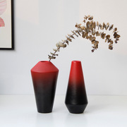 典雅欧式红黑渐变色磨砂陶瓷花瓶，简约现代风格家居装饰桌面花插