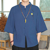 中国风棉麻男衬衫，复古风唐装夏季中式立领，中山亚麻短袖半袖上衣服