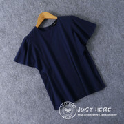 日本原单2023夏女圆领，简约纯色衬衫，出口外贸薄款皱褶蝙蝠袖套头衫