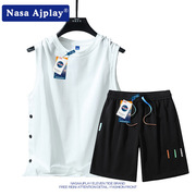 NASA联名背心套装男款夏季潮牌ins学生健身训练跨栏运动服两件套