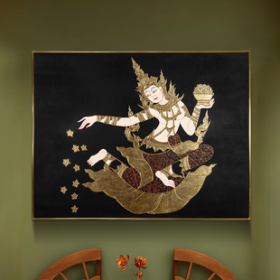 东南亚风格喷绘油画玄关客厅泰式装饰画餐厅泰国风情挂画墙画