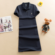 运动裙子女夏季polo领小熊衬衫式大码短袖，连衣裙女学生a字裙