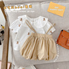 儿童文艺风套装韩国童装夏季女宝宝娃娃领短袖上衣婴儿背带短裤子