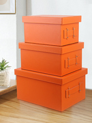 家用轻奢储物箱衣柜样板间衣帽间收纳箱橙色摆件皮质装饰盒整理箱