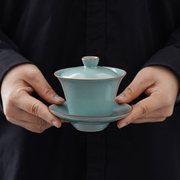 汝窑盖碗可养茶碗开片陶瓷家用功夫泡茶器单个盖碗不烫手三才盖碗
