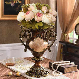 奢华欧式花瓶复古法式摆件高档客厅，桌面美式仿真花家居古典装饰品