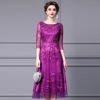 轻奢紫色成熟气质网纱裙，高腰显瘦重工刺绣，钉钻连衣裙妈妈礼服裙子