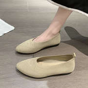 老北京布鞋女2024年春季针织透气弹力单鞋一脚蹬舒适豆豆鞋子