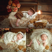 婴儿拍照复古婚纱套装 女宝艺术照衣服kd摄影道具新生儿整套主题